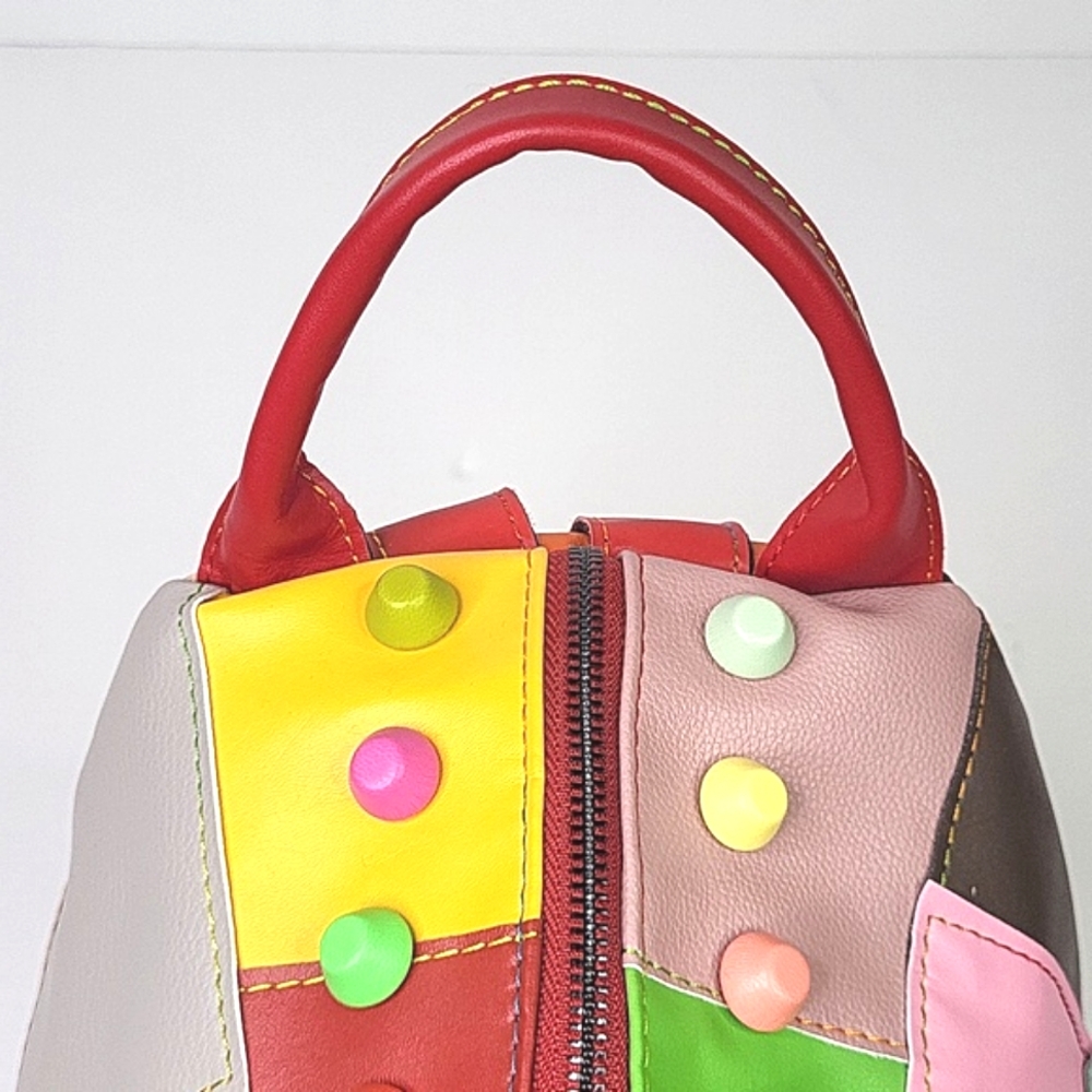 Colorful Leather Patchwork Backpack Purse - image 5